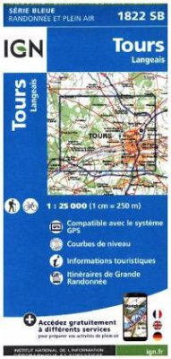 IGN Karte, Carte de randonnée (et plein air) Tours Langeais