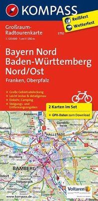 Kompass Großraum-Radtourenkarte Bayern Nord, Baden-Württemberg Nord/Ost, 2 Bl.