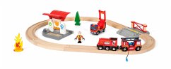 BRIO 33815 - World, Bahn Feuerwehr Set, mit Holzschienen, Firefighter Set, 18 Teile
