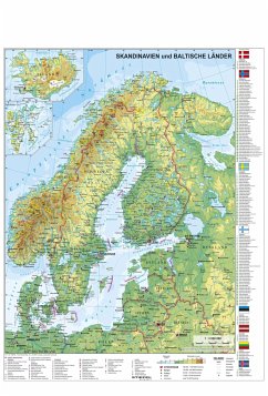 Skandinavien und Baltikum physisch. Stiefel Wandkarte Kleinformat Scandinavia and the Baltic Countries - Stiefel, Heinrich