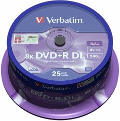 1x25 Verbatim DVD+R Double Layer 8x Speed, 8,5GB matt silver