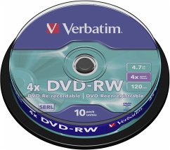 1x10 Verbatim DVD-RW 4,7GB 4x Speed, matt silver Cakebox