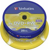 1x25 Verbatim DVD+RW 4,7GB 4x Speed, matt silver