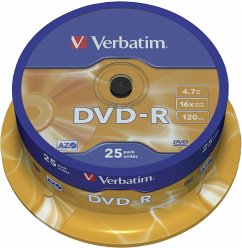 1x25 Verbatim DVD-R 4,7GB 16x Speed, matt silver