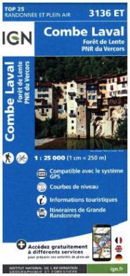 IGN Karte, Carte de randonnée (et plein air) Combe Laval - Foret de Lente - PNR du Vercors