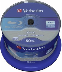 1x50 Verbatim BD-R Blu-Ray 25GB 6x Speed Datalife No-ID Cakebox