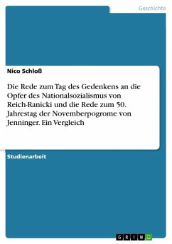 Die Rede zum Tag des Gedenkens an die Opfer des Nationalsozialismus von Reich-Ranicki und die Rede zum 50. Jahrestag der Novemberpogrome von Jenninger. Ein Vergleich - Schloß, Nico