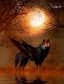 Fantasy Notizbuch: Schattenwolf - weiße Seiten mit Eckmotiv