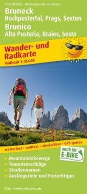 PublicPress Wander- und Radkarte Bruneck, Hochpustertal, Prags, Sexten / Brunico, Alta Pusteria, Braies, Sesto