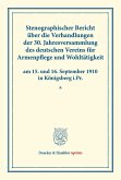 Stenographischer Bericht über die Verhandlungen der 30. Jahresversammlung des deutschen Vereins für Armenpflege und Wohltätigkeit am 15. und 16. September 1910 in Königsberg i.Pr.