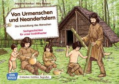 Von Urmenschen und Neandertalern. Die Entwicklung des Menschen. Kamishibai Bildkartenset. - Boetius, Jeanette