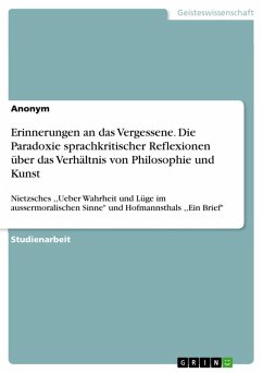 Erinnerungen an das Vergessene. Die Paradoxie sprachkritischer Reflexionen über das Verhältnis von Philosophie und Kunst (eBook, ePUB)