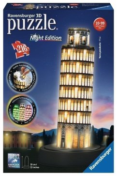 Ravensburger 125159 - Schiefer Turm von Pisa bei Nacht - 3D-Puzzle mit LED, 216 Teile