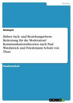 Haben Sach- und Beziehungsebene Bedeutung für die Moderation? Kommunikationstheorien nach Paul Watzlawick und Friedemann Schulz von Thun (eBook, PDF)