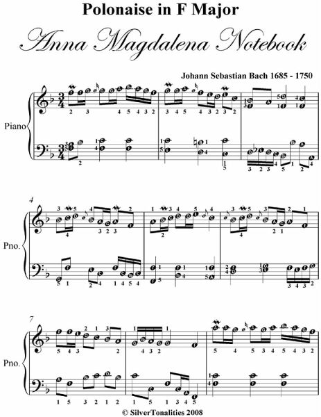 Polonaise In F Major Bwv Anh 117 Anna Magdalena Notebook - Easy Piano Sheet Music (eBook, ePUB)