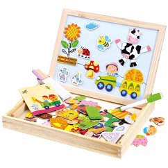 Bino 88117 - Holz-Puzzle-Box mit Magnet- und Schreibtafel, 102 Teile