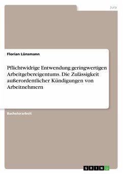 Pflichtwidrige Entwendung geringwertigen Arbeitgebereigentums. Die Zulässigkeit außerordentlicher Kündigungen von Arbeitnehmern - Lünsmann, Florian