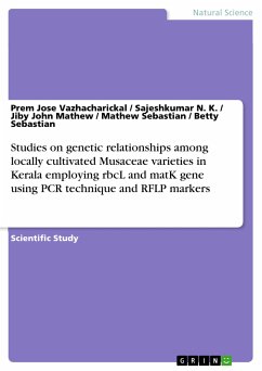Studies on genetic relationships among locally cultivated Musaceae varieties in Kerala employing rbcL and matK gene using PCR technique and RFLP markers (eBook, PDF) - Vazhacharickal, Prem Jose; N. K., Sajeshkumar; Mathew, Jiby John; Sebastian, Mathew; Sebastian, Betty