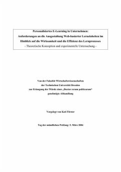 Personalisiertes E-Learning in Unternehmen: Anforderungen an die Ausgestaltung Web-basierter Lerneinheiten im Hinblick auf die Wirksamkeit und die Effizient des Lernprozesses (eBook, PDF)