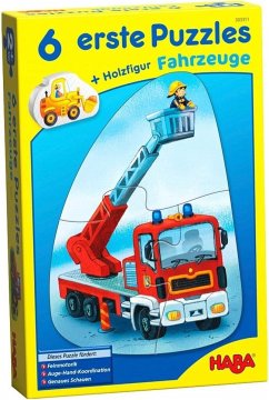 HABA 1303311001 - 6 erste Puzzles Fahrzeuge, 2/3/4 Teile + Holzfigur