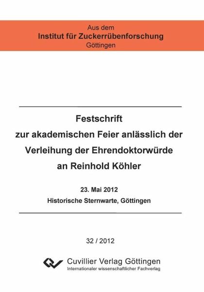 Festschrift zur akademischen Feier anlässlich der Verleihung der Ehrendoktorwürde an Reinhold Köhler (eBook, PDF)