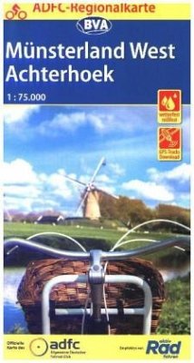ADFC-Regionalkarte Münsterland West / Flusslandschaft Achterhoek, 1:75.000, mit Tagestourenvorschlägen, reiß- und wetterfest, E-Bike-geeignet, mit Knotenpunkten, GPS-Tracks Download