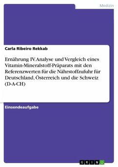 Ernährung IV. Analyse und Vergleich eines Vitamin-Mineralstoff-Präparats mit den Referenzwerten für die Nährstoffzufuhr für Deutschland, Österreich und die Schweiz (D-A-CH) (eBook, PDF) - Ribeiro Rekkab, Carla