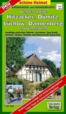 Radwander- und Wanderkarte Wendland.Elbe, Hitzacker, Dömitz, Lüchow, Dannenberg und Umgebung