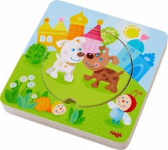 HABA 303536 - Kunterbunte Tierkinder, Schichtpuzzle Holzpuzzle, 5 Teile