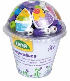 LENA® 32001 - Holzperlen Cupcakes, 200 Stck. in Hochdose, blau