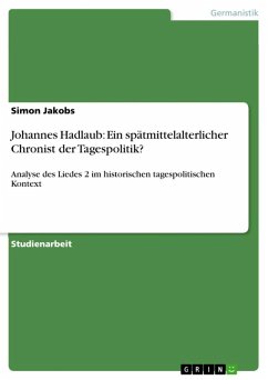 Cover Johannes Hadlaub: Ein spätmittelalterlicher Chronist der Tagespolitik? (eBook, ePUB)