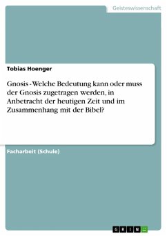 Gnosis - Welche Bedeutung kann oder muss der Gnosis zugetragen werden, in Anbetracht der heutigen Zeit und im Zusammenhang mit der Bibel? (eBook, ePUB)