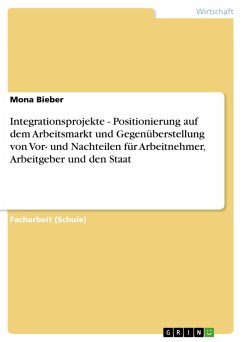Integrationsprojekte - Positionierung auf dem Arbeitsmarkt und Gegenüberstellung von Vor- und Nachteilen für Arbeitnehmer, Arbeitgeber und den Staat (eBook, ePUB) - Bieber, Mona