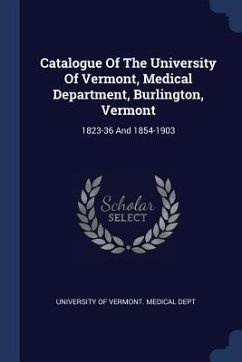 Cover Catalogue Of The University Of Vermont, Medical Department, Burlington, Vermont