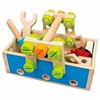 Bino 82147 - Werkzeugkasten, 4in1, 50-teilig, Holz, bunt, Kinder-Werkzeug