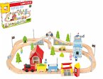 Bino 82207 - Loko Lolly Holzeisenbahn, Spielset, 80-teilig, elektronische Lok mit Waggons