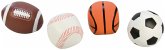 LENA® 62164 - Soft-Sportbälle, 4er-Set (Fußball/Volleyball/Basketball/Rugbyball), im Netz, Soft-Fußball, Softball