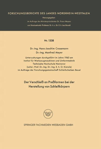 Der Verschleiß an Preßformen bei der Herstellung von Schleifkörpern (eBook, PDF) Der Verschleiß an Preßformen bei der Herstellung von Schleifkörpern (eBook, PDF)
