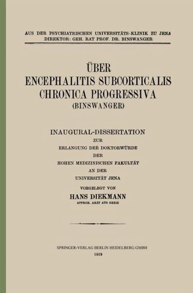 Über Encephalitis Subcorticalis Chronica Progressiva (Binswanger) (eBook, PDF)