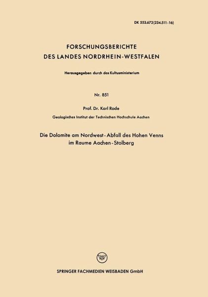 Die Dolomite am Nordwest-Abfall des Hohen Venns im Raume Aachen-Stolberg (eBook, PDF)