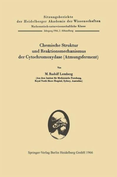 Chemische Struktur und Reaktionsmechanismus der Cytochromoxydase (Atmungsferment) (eBook, PDF)