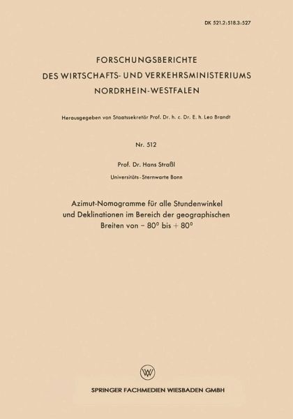 Azimut-Nomogramme für alle Stundenwinkel und Deklinationen im Bereich der geographischen Breiten von - 80° bis + 80° (eBook, PDF) Azimut-Nomogramme für alle Stundenwinkel und Deklinationen im Bereich der geographischen Breiten von - 80° bis + 80° (eBook, PDF)
