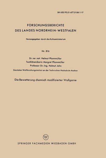Die Bewetterung chemisch modifizierter Wollgarne (eBook, PDF)