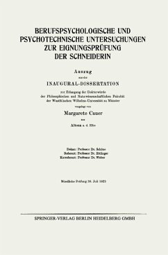 Cover Berufspsychologische und Psychotechnische Untersuchungen zur Eignungsprüfung der Schneiderin (eBook, PDF)