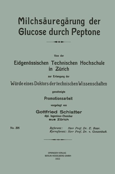 Milchsäuregärung der Glucose durch Peptone (eBook, PDF) Milchsäuregärung der Glucose durch Peptone (eBook, PDF)