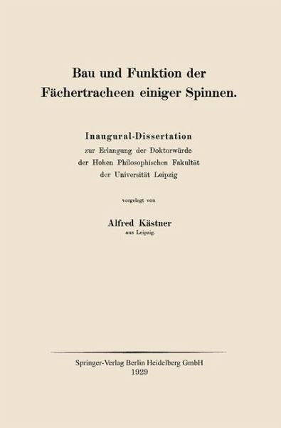 Bau und Funktion der Fächertracheen einiger Spinnen (eBook, PDF)