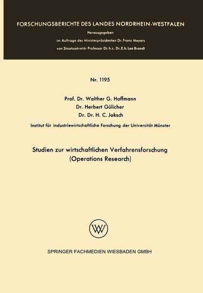 Studien zur wirtschaftlichen Verfahrensforschung (Operations Research) (eBook, PDF)
