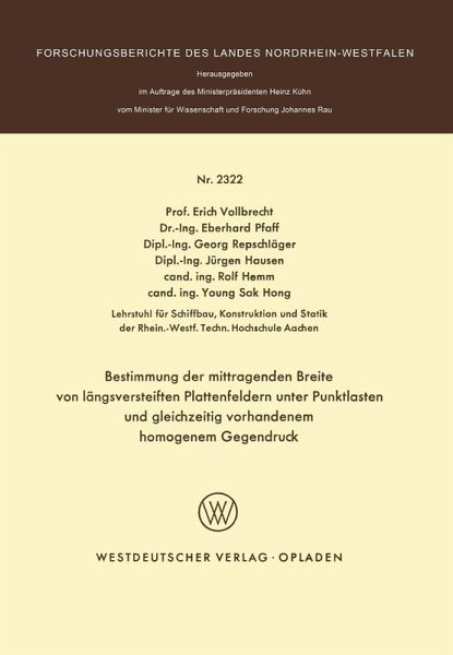 Bestimmung der mittragenden Breite von längsversteiften Plattenfeldern unter Punktlasten und gleichzeitig vorhandenem homogenem Gegendruck (eBook, PDF)