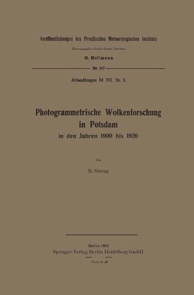 Photogrammetrische Wolkenforschung in Potsdam in den Jahren 1900 bis 1920 (eBook, PDF)