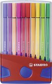 Premium-Filzstift - STABILO Pen 68 ColorParade - 20er Tischset in rot/blau - mit 20 verschiedenen Farben